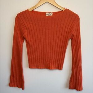 Boho Orange Bell Sleeve Knit Top